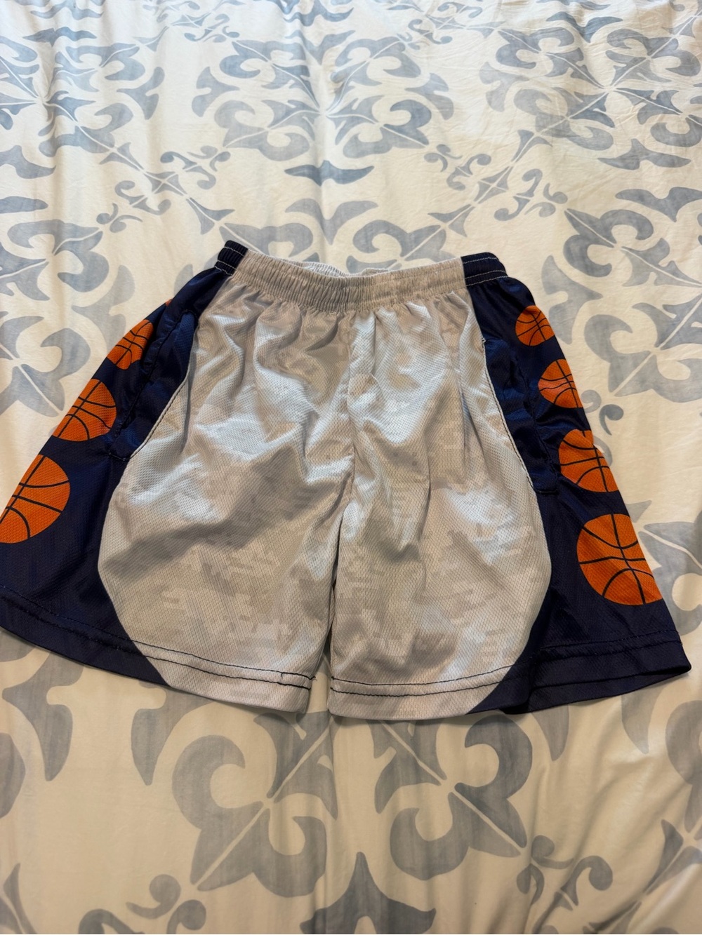 Boys White & Navy Basketball Print Athletic Shorts